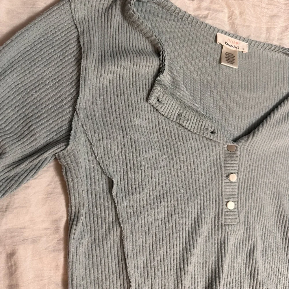 Light Blue Ribbed Henley Top - Picture 3 of 3